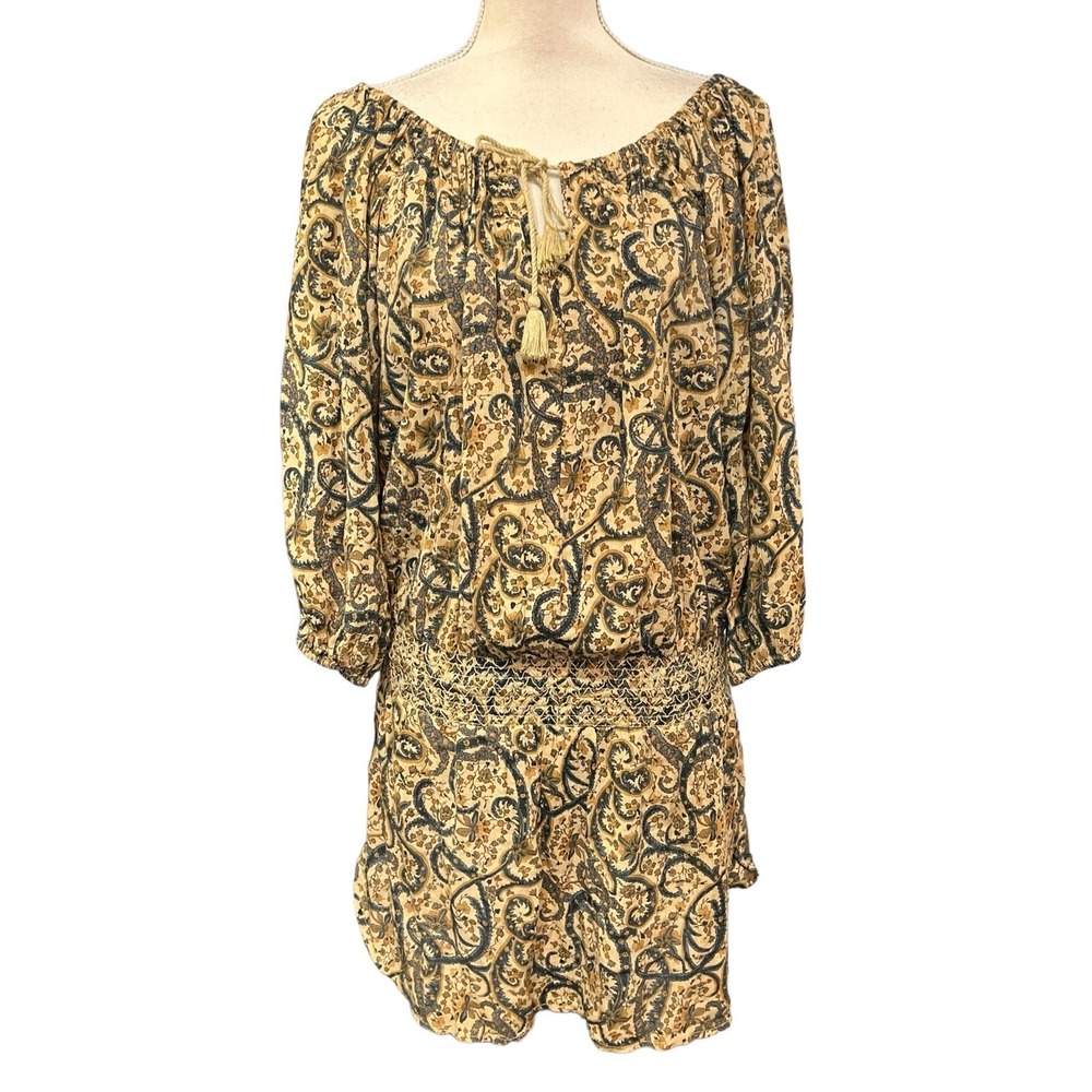 Ralph Lauren Denim Supply Dress Brown Paisley Off The Shoulder Smocked Waist